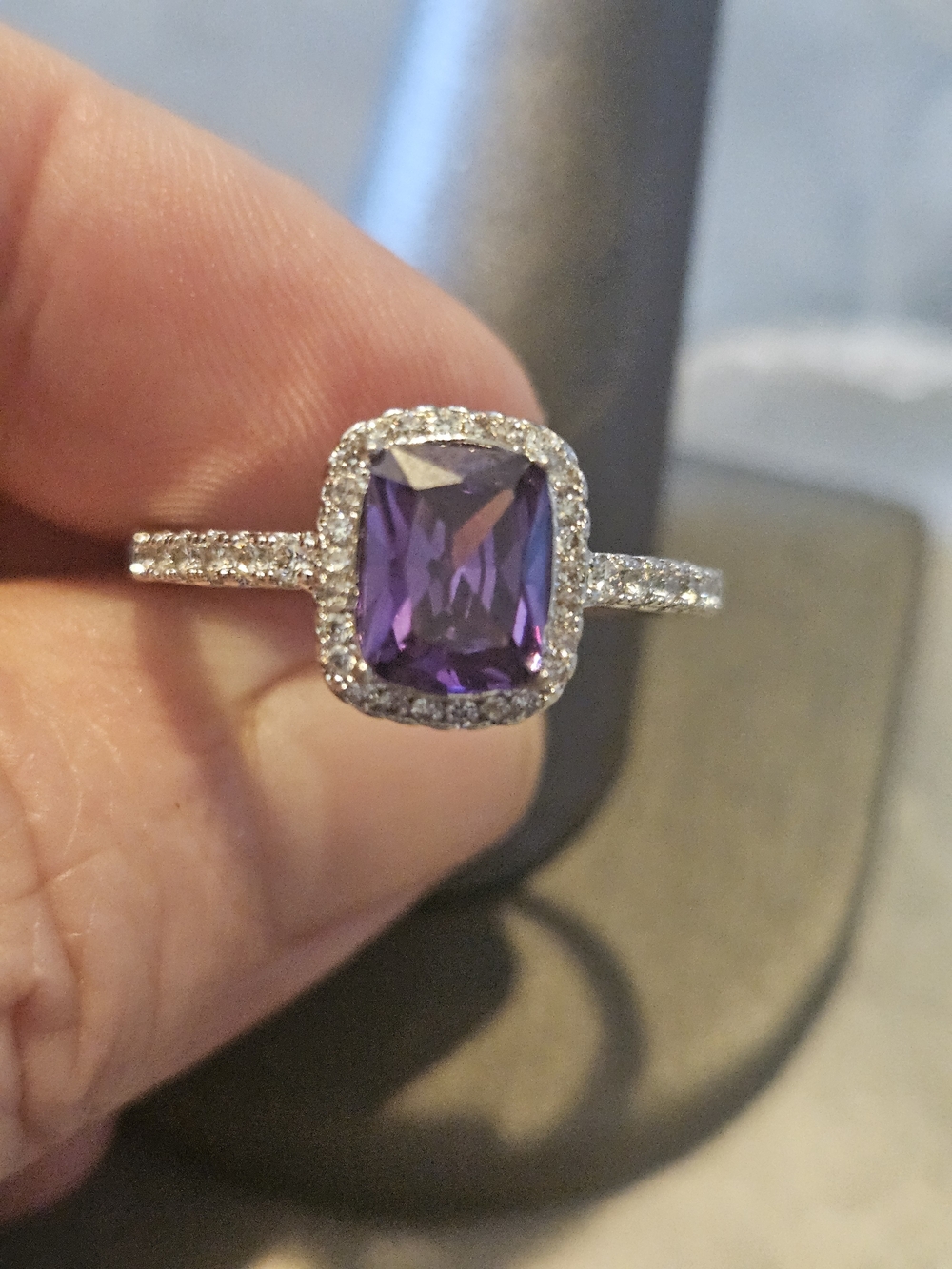 Sterling Silver Amethyst Halo Ring - Purple Gemstone